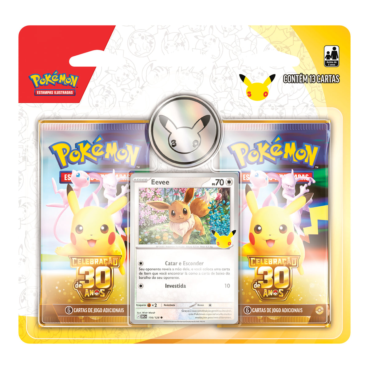 Blister duplo Pokémon Celebração de 30 Anos com moeda Copag