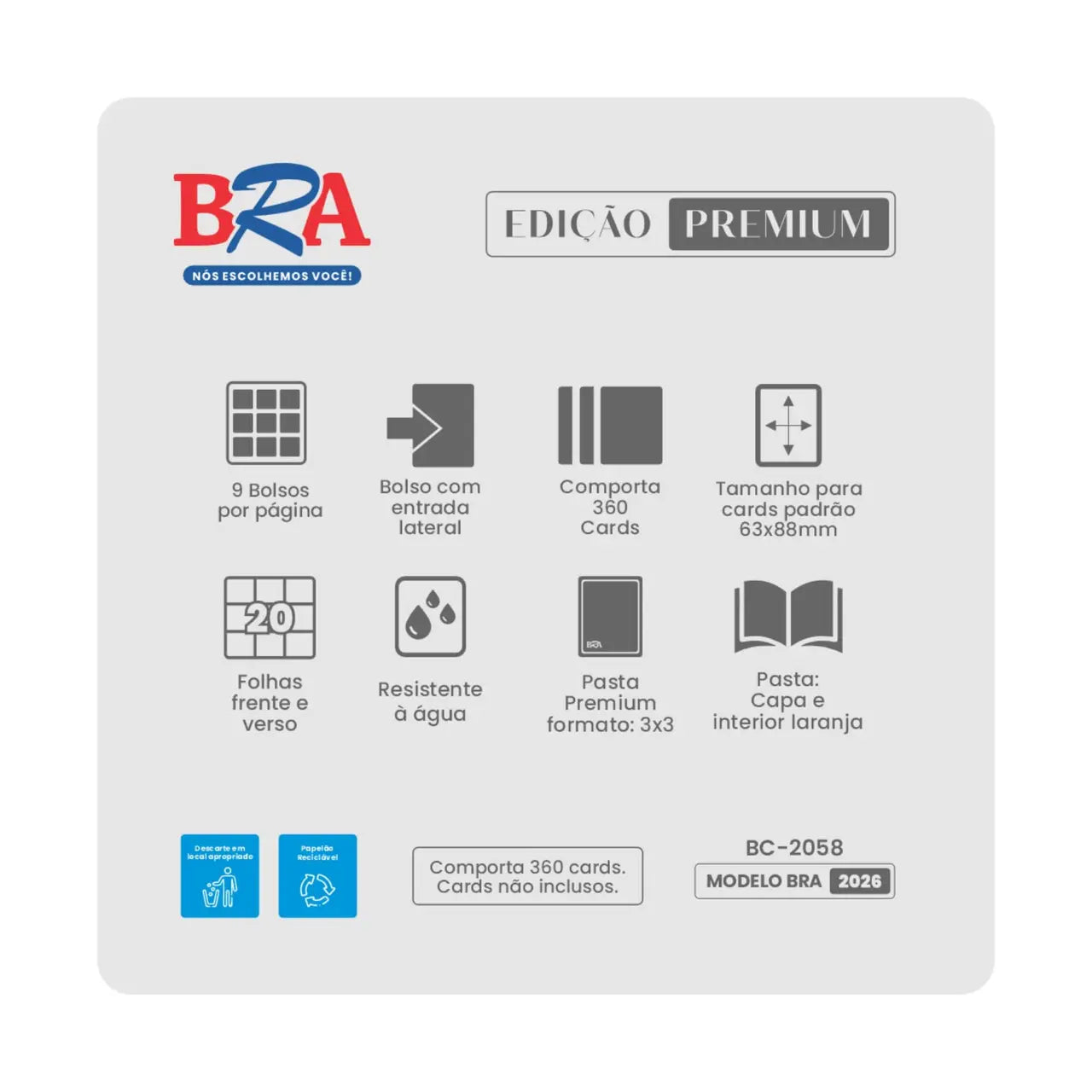 PASTA PREMIUM 3X3 LARANJA COM 20 FOLHAS PARA 360 CARDS - BRA - Acessório TCG - VillaGO