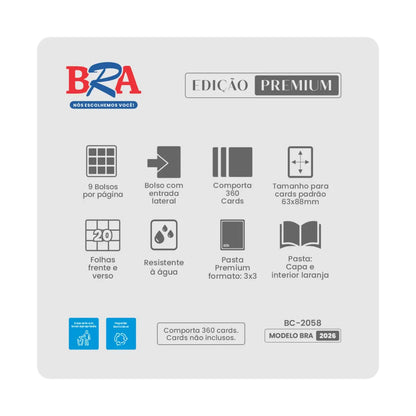 PASTA PREMIUM 3X3 LARANJA COM 20 FOLHAS PARA 360 CARDS - BRA - Acessório TCG - VillaGO