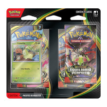 Blister quádruplo Pokémon ME03 Chikorita Copag com 4 boosters