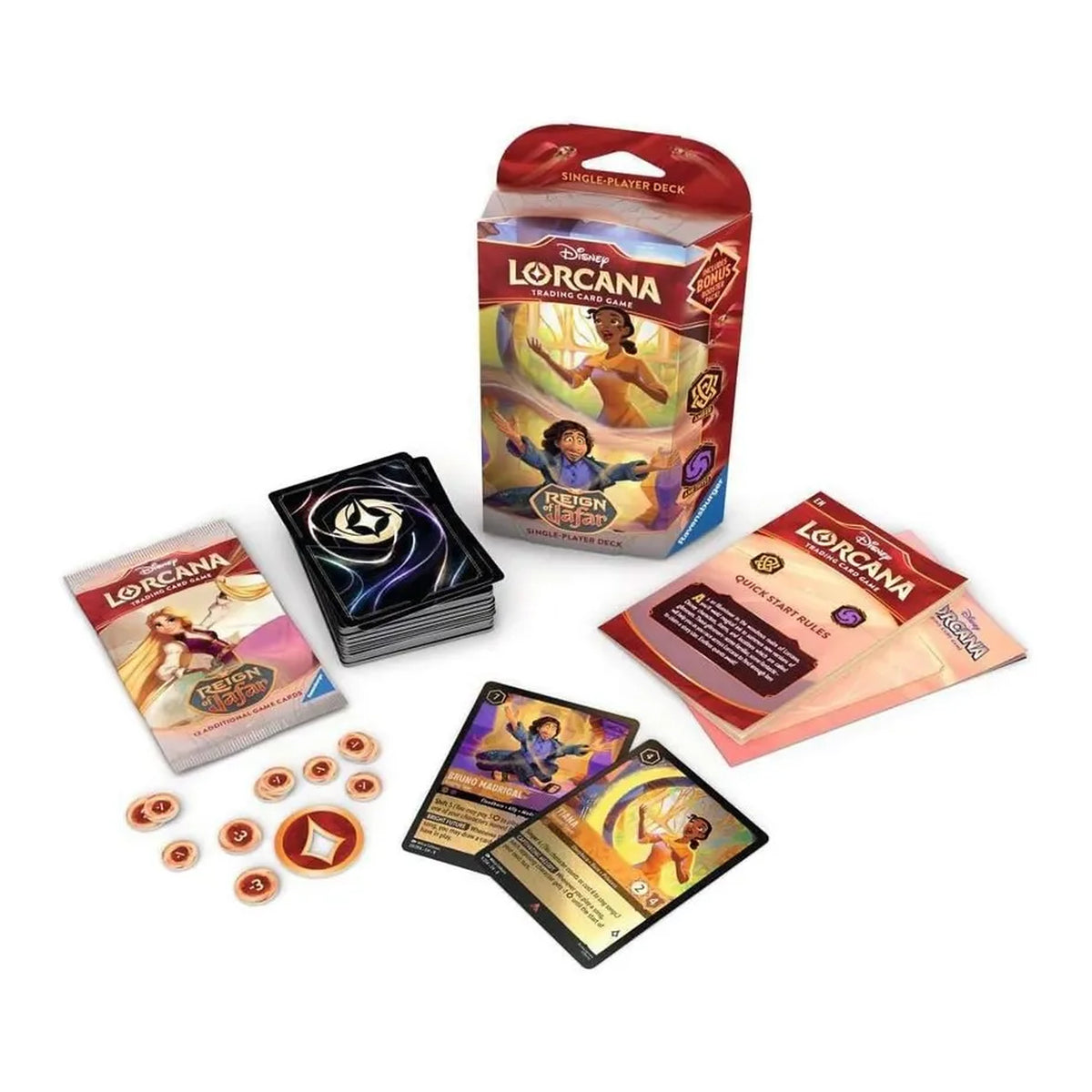 Deck inicial Disney Lorcana Tiana e Bruno Reign of Jafar Ravensburger