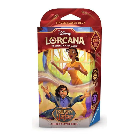 Deck inicial Disney Lorcana Tiana e Bruno Reign of Jafar Ravensburger